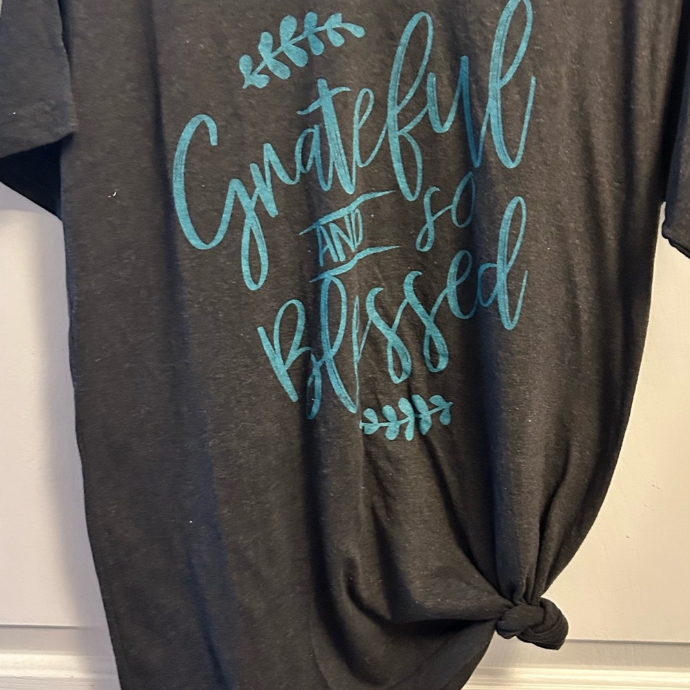 Gray T-Shirt with Blue Graphic